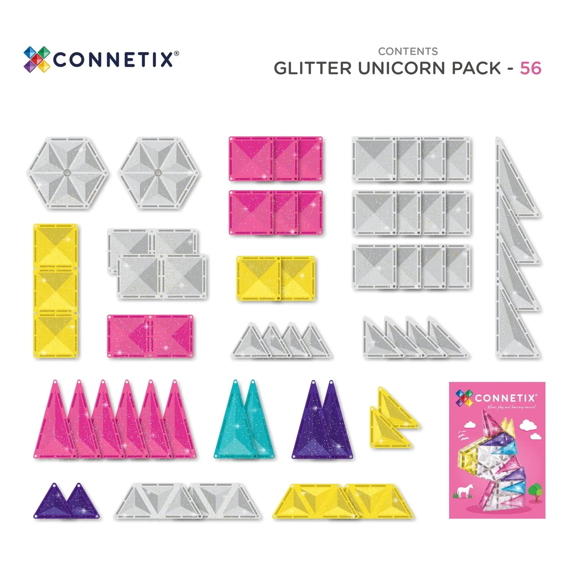 Connetix - Glitter Unicorn pack - 56 pieces | Glitter
