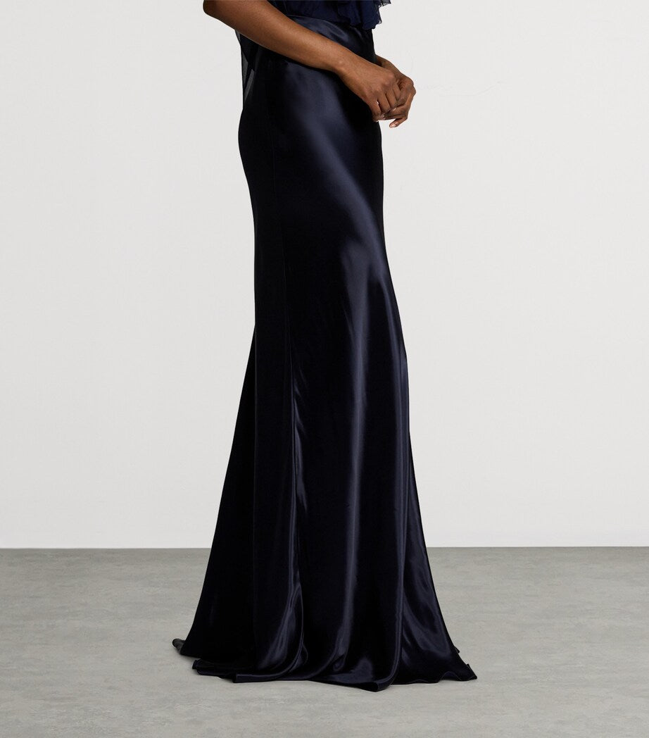 Ralph Lauren Collection Navy Satin Masina Maxi Skirt