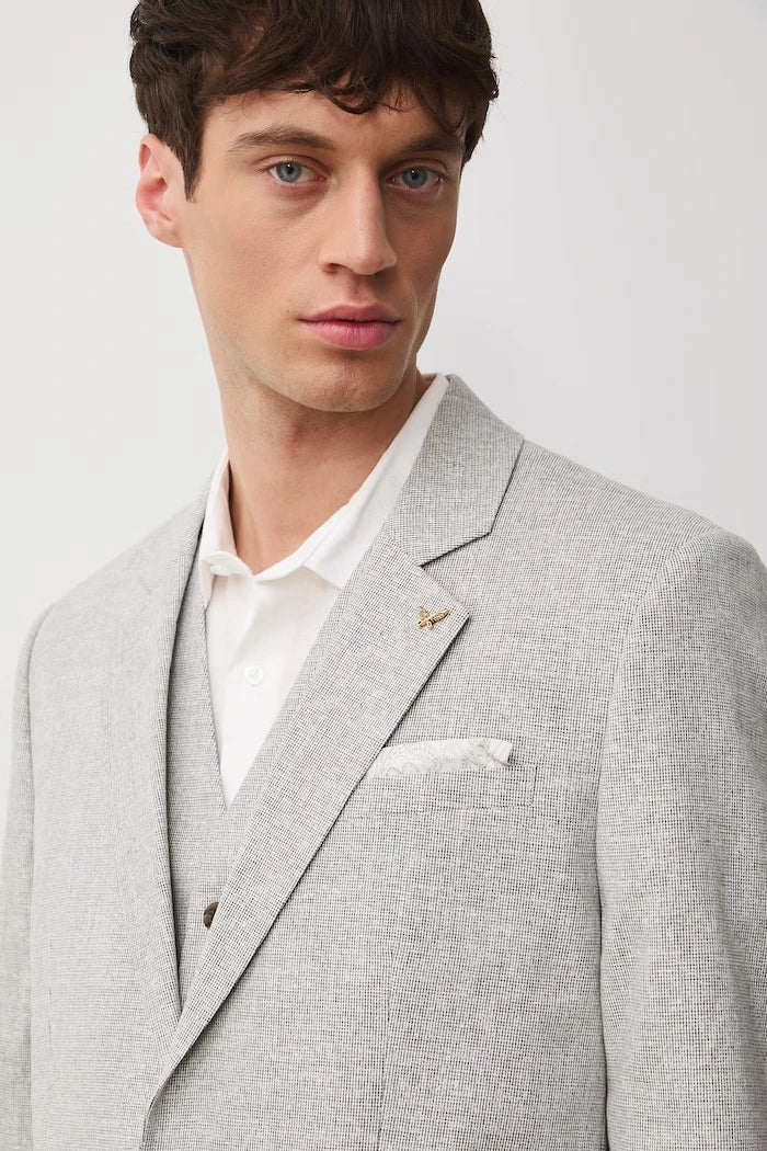 Medicine tek sıra düğmeli erkek blazer ceket, keten karışımlı