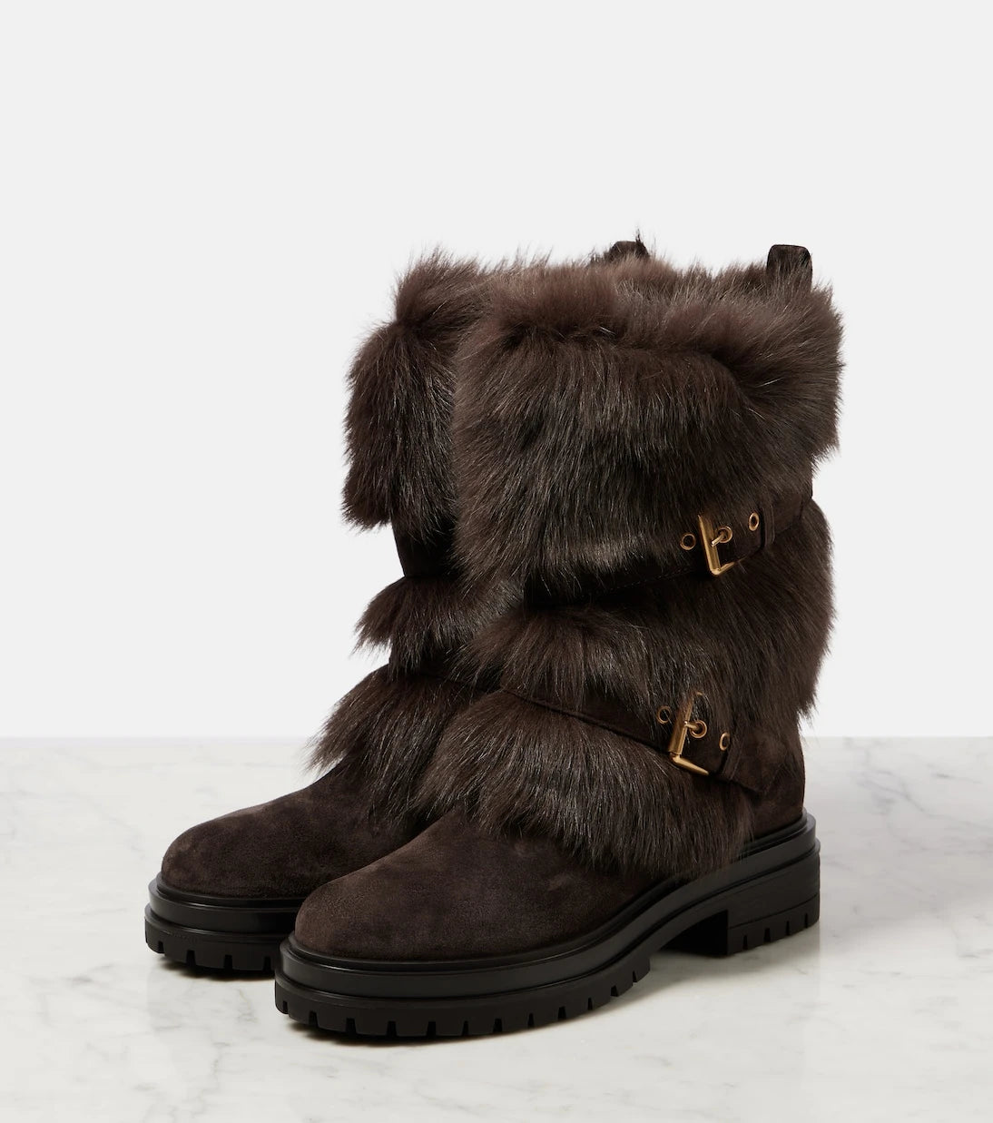 Gianvito Rossi - Maverick shearling-trimmed suede biker boots