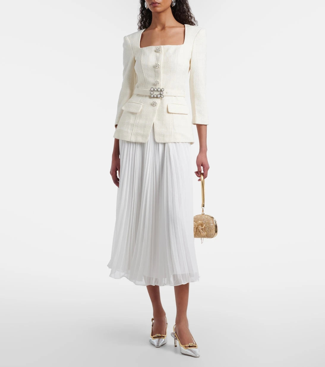 Self-Portrait - Belted plissé chiffon maxi dress