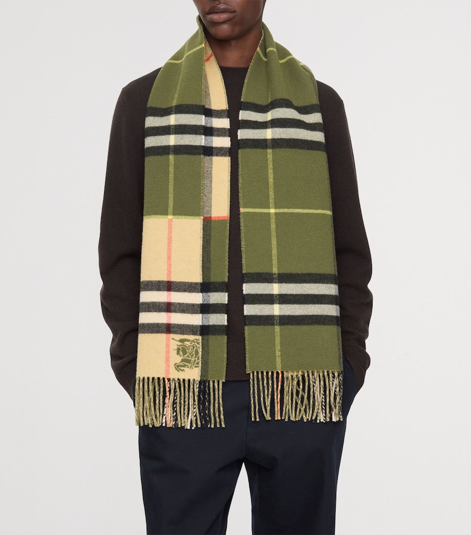 Green Cashmere Contrast Check Scarf