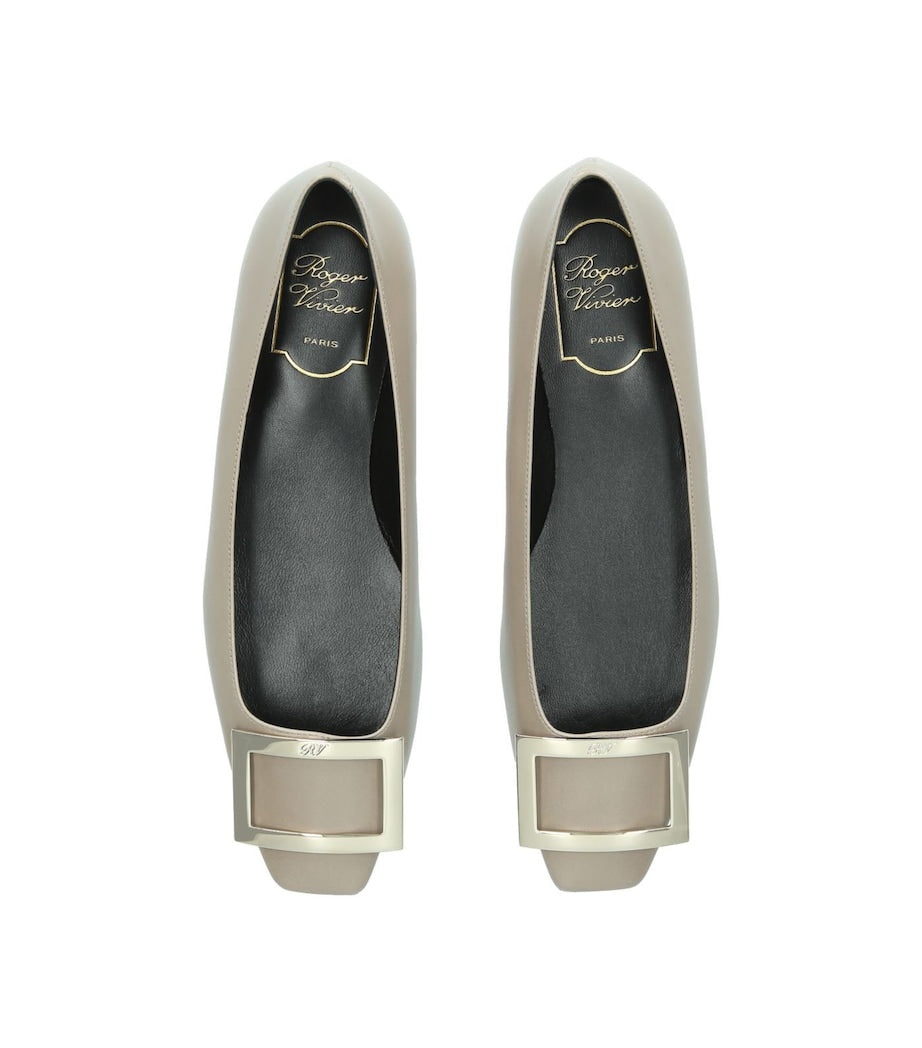 Roger Vivier Beige Leather Quadrata Trompette Flats