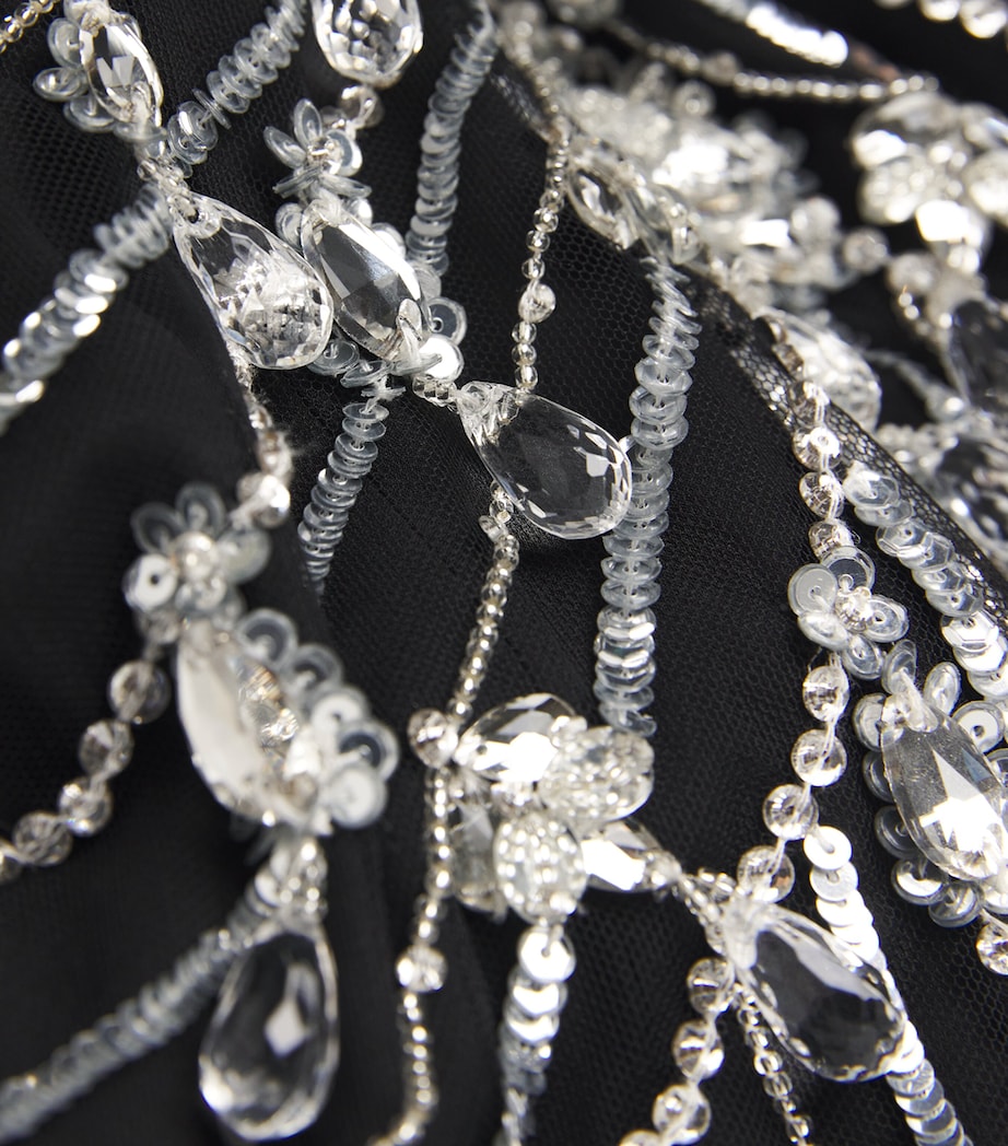 Pamella Roland Black Crystal-Embellished Gown