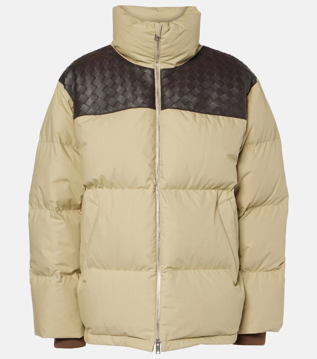 Bottega Veneta - Intrecciato leather-trimmed down jacket