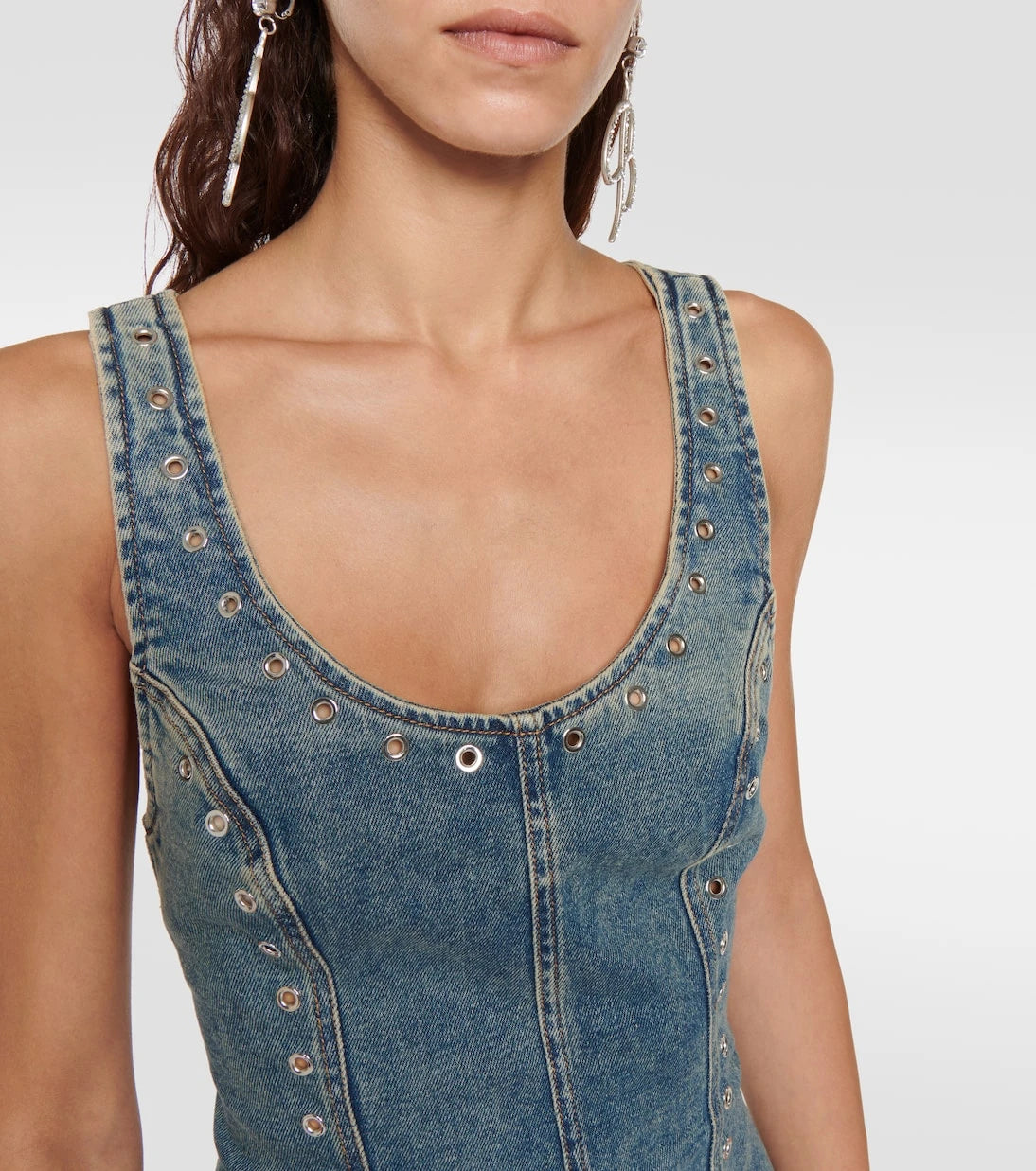 Blumarine - Embellished denim midi dress