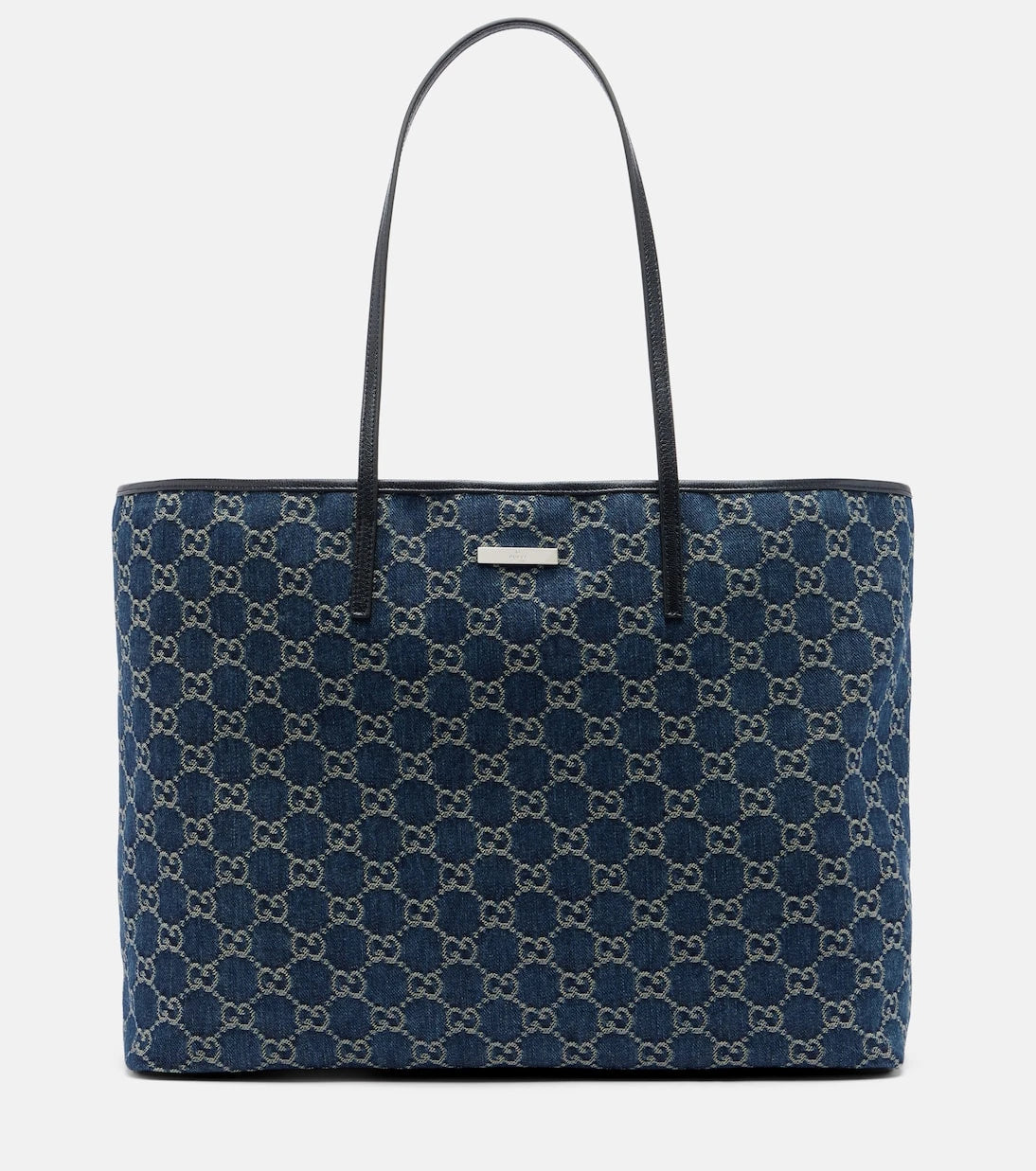 Gucci - Essence Large leather-trimmed denim tote bag