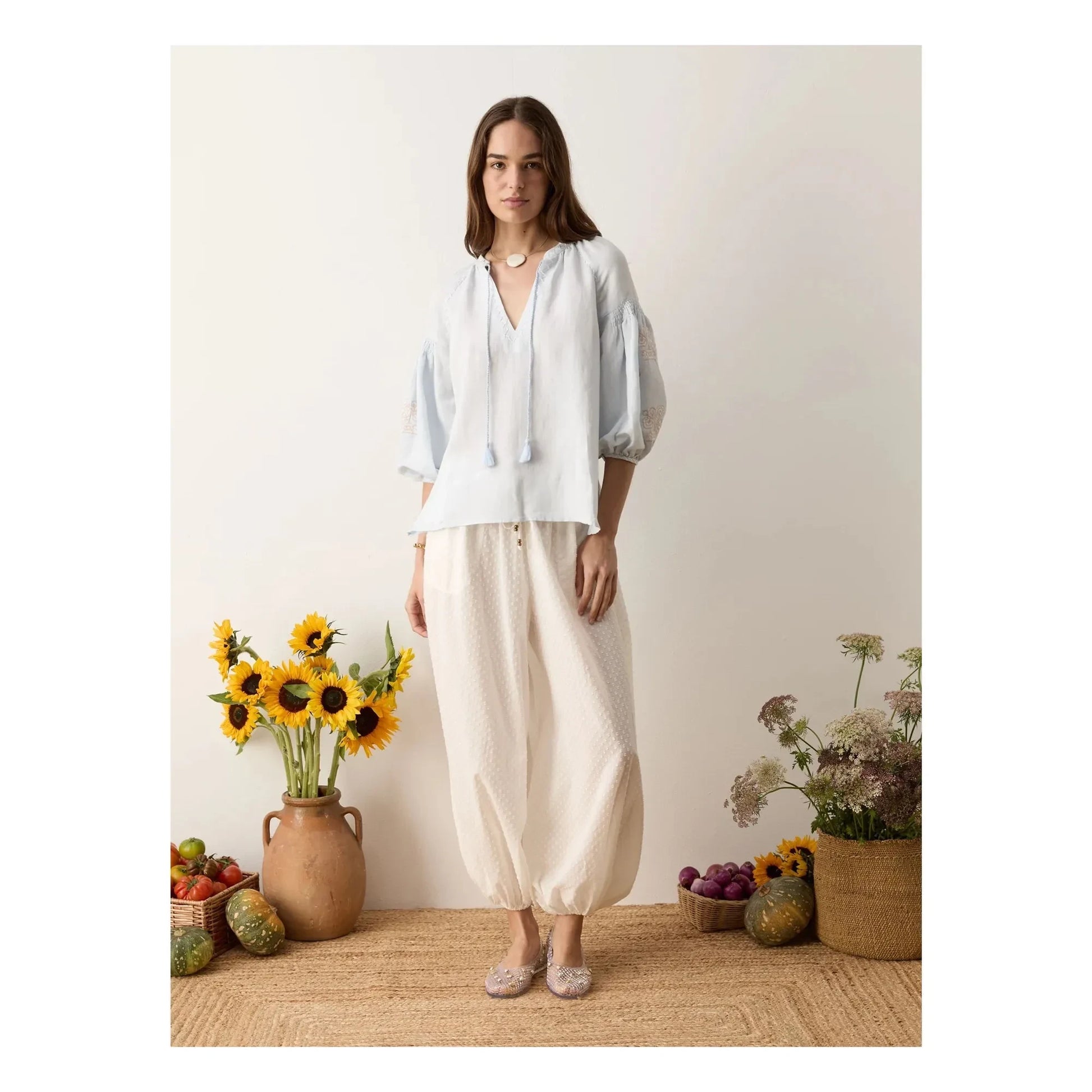Boteh - Melissa Cotton Embroidery Blouse | Light blue