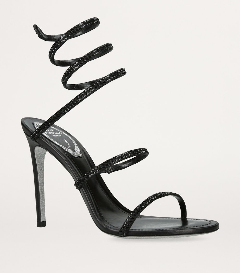 René Caovilla Black Leather Crystal-Embellished Cleo Sandals 105