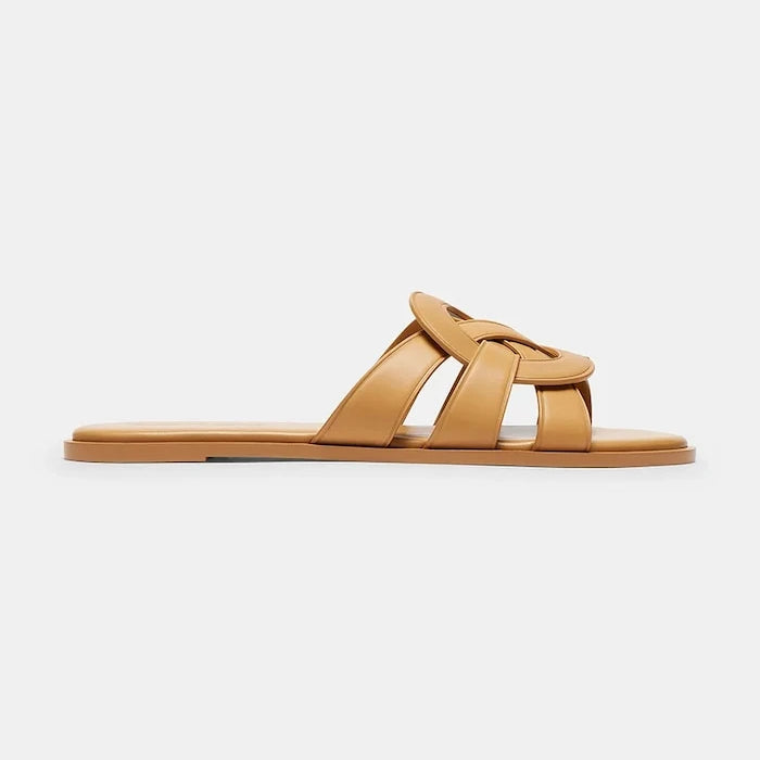 Coach açık burunlu kadın deri terlik Lena Leather Slide Sandal