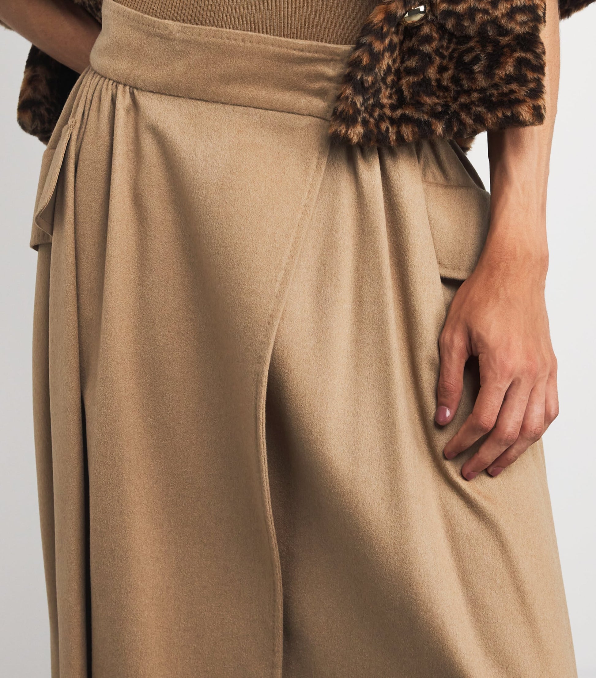 Beige Camel Wool Maxi Skirt