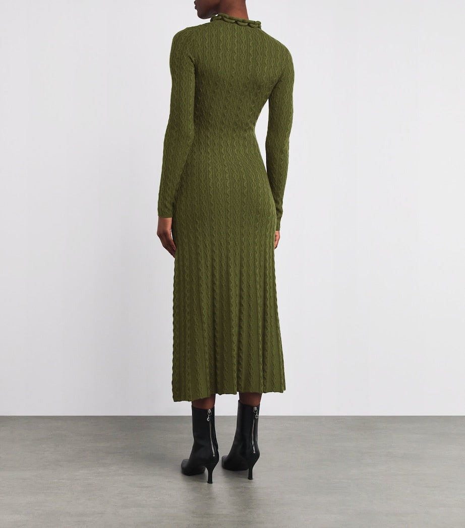 Paco Rabanne Green Wool-Blend Embellished Midi Dress