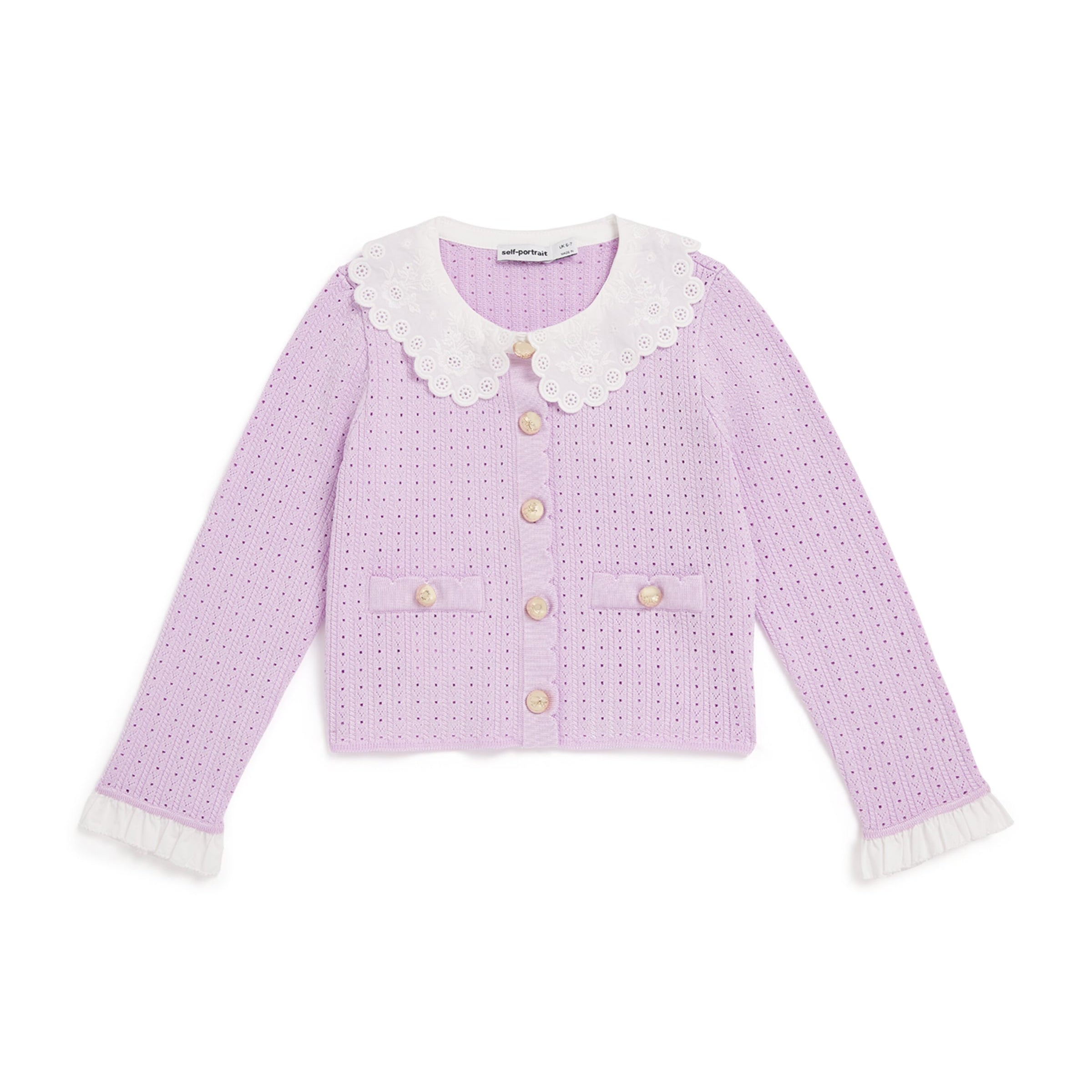 Self-Portrait Kids Pointelle Knitted Ribbed Cardigan (3-12 Years)