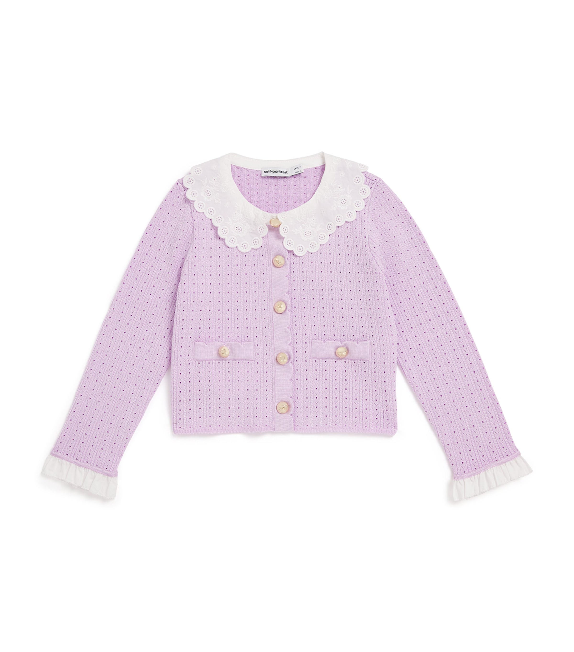 Self-Portrait Kids Pointelle Knitted Ribbed Cardigan (3-12 Years)