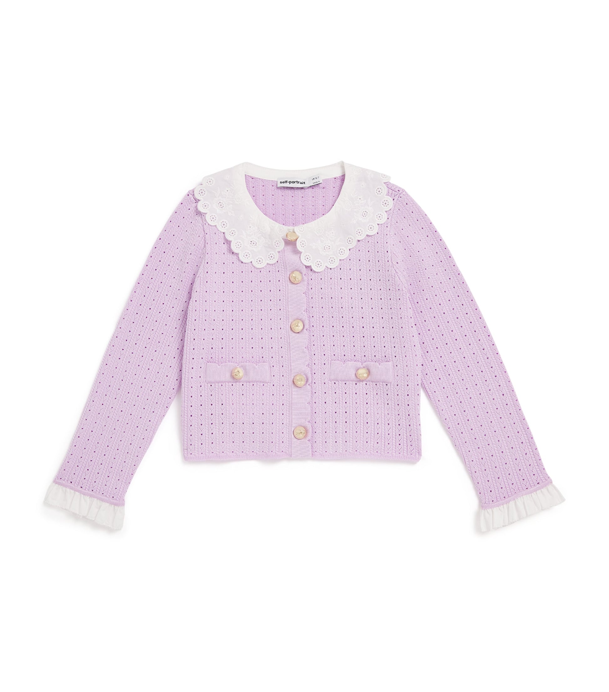 Self-Portrait Kids Pointelle Knitted Ribbed Cardigan (3-12 Years)