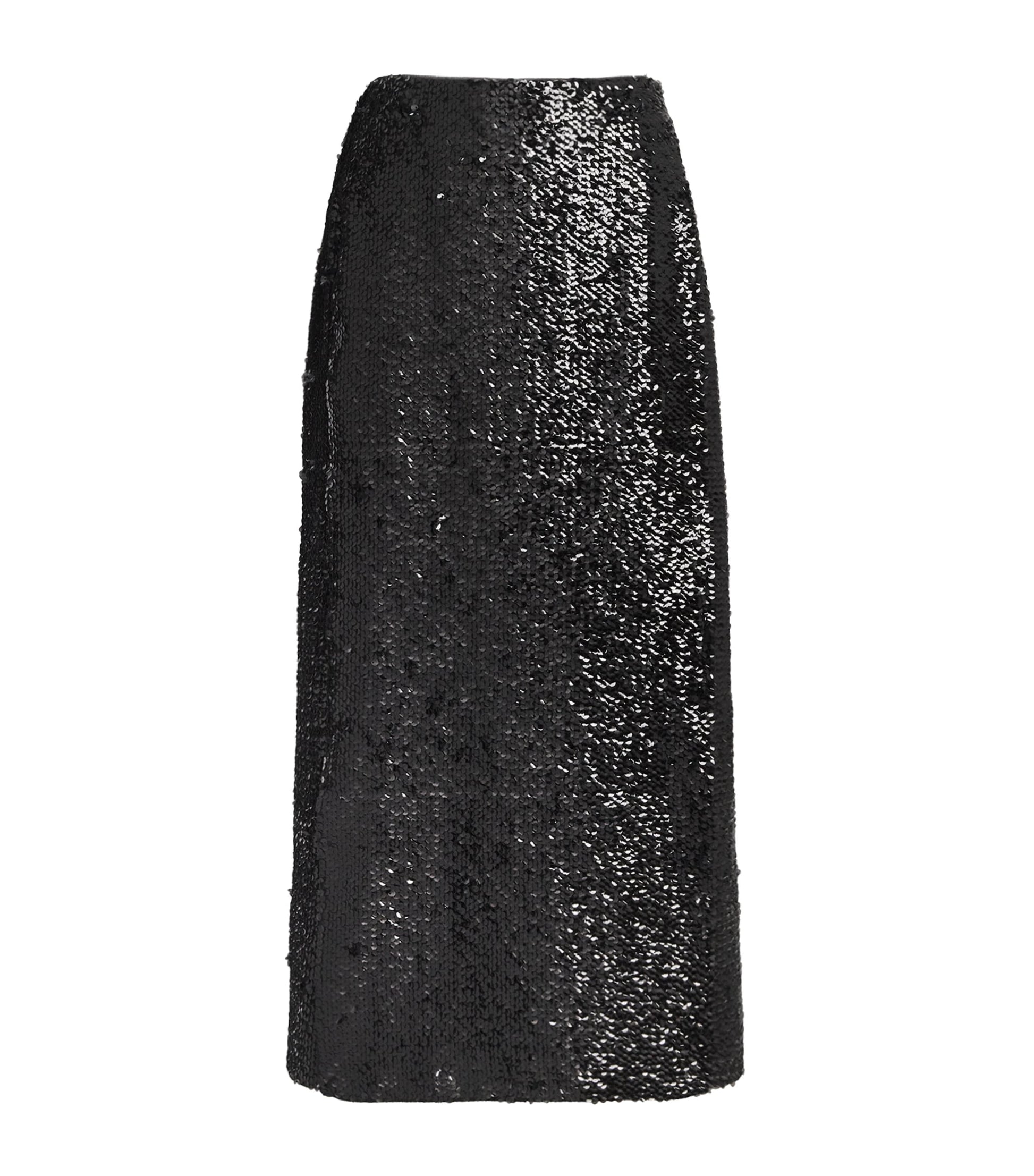 Emilia Wickstead Black Sequinned Kanji Midi Skirt