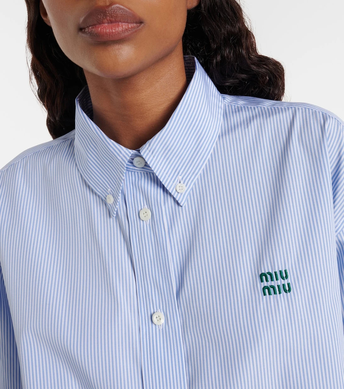 Miu Miu - Pinstripe cropped cotton poplin shirt