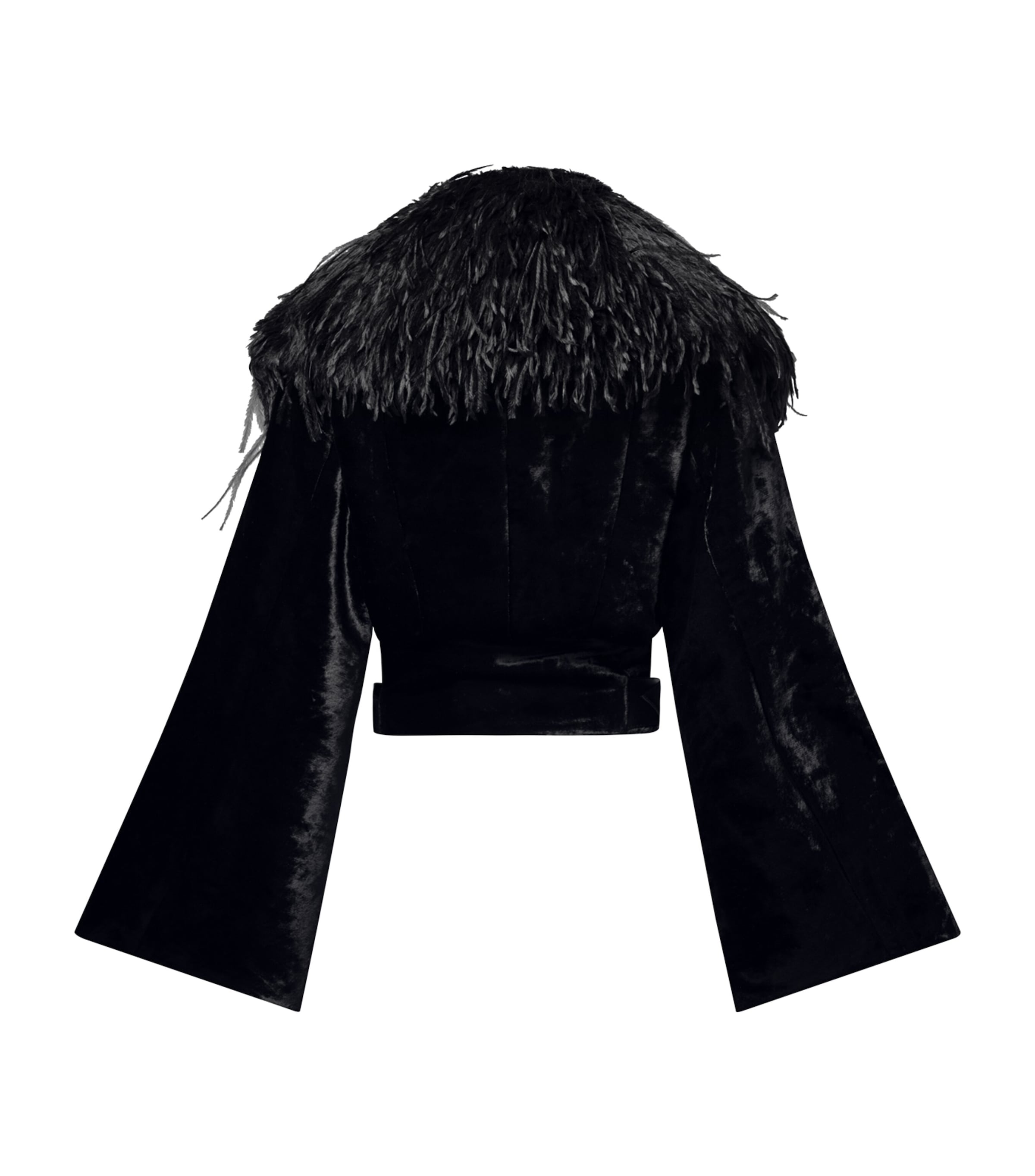LOUIS VUITTON Black Down Faux Fur-Collar Cropped Jacket