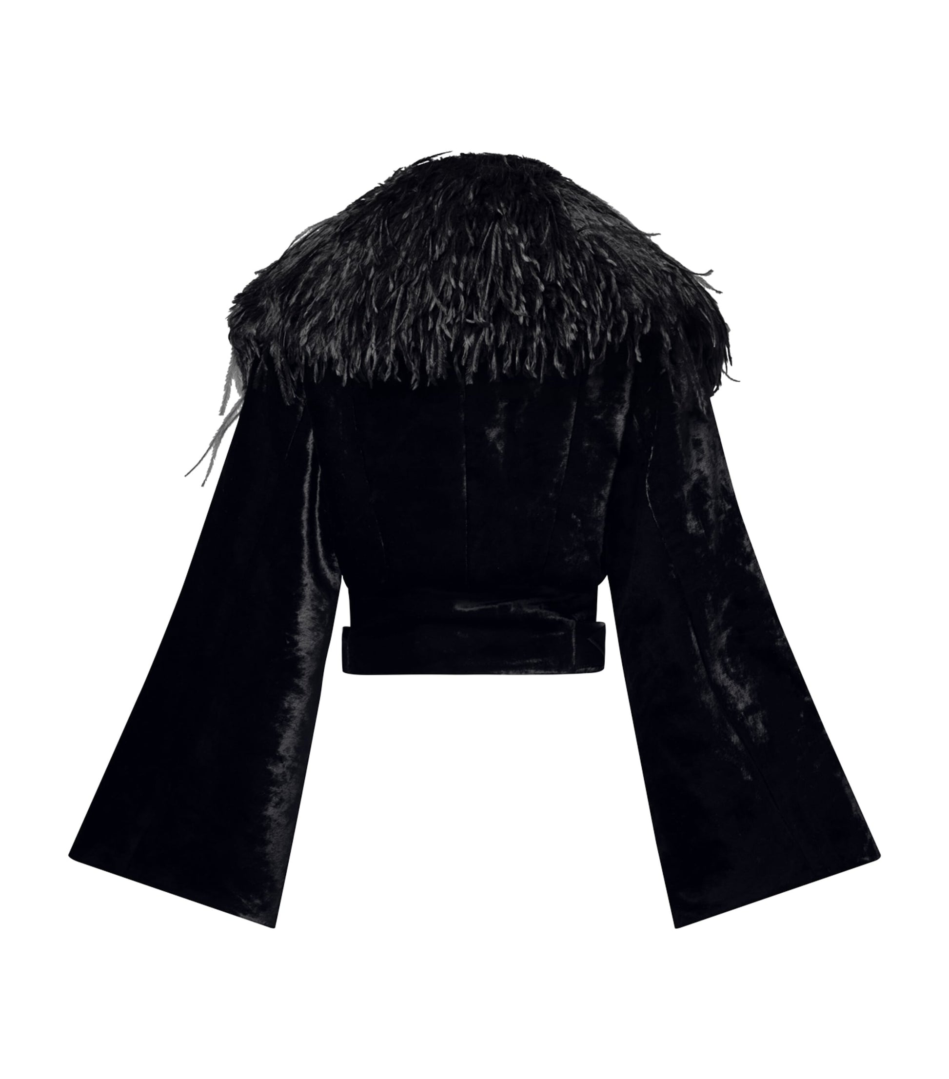 LOUIS VUITTON Black Down Faux Fur-Collar Cropped Jacket