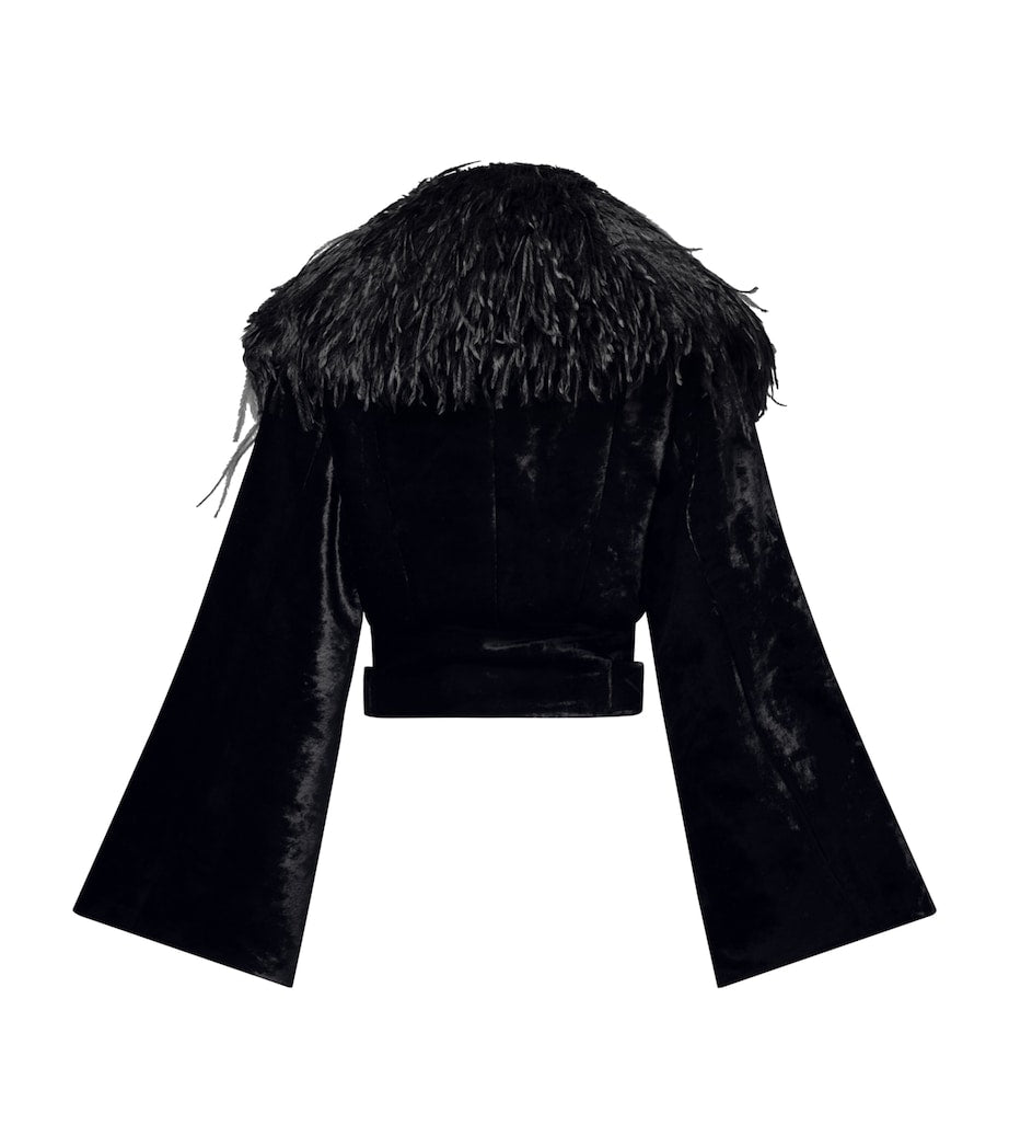LOUIS VUITTON Black Down Faux Fur-Collar Cropped Jacket