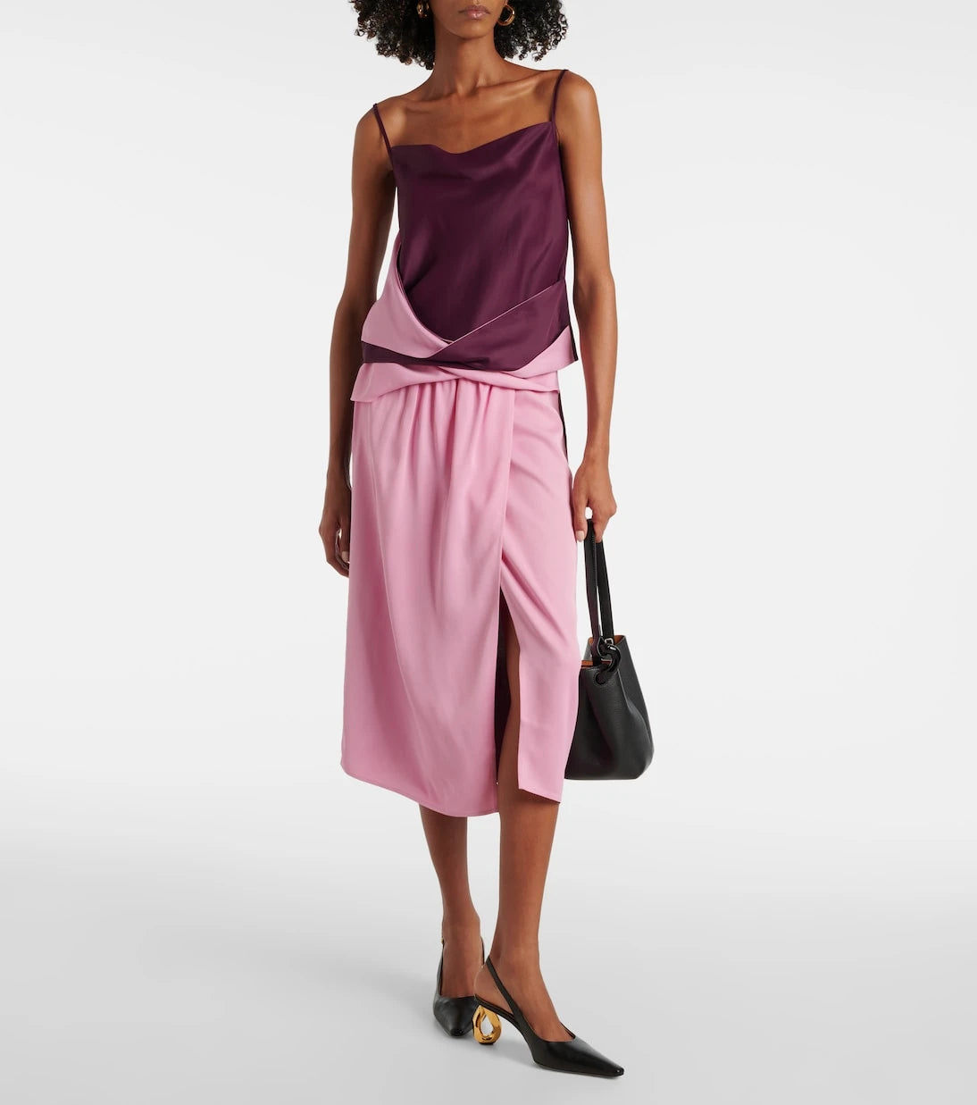 JW Anderson - Colorblocked draped midi skirt