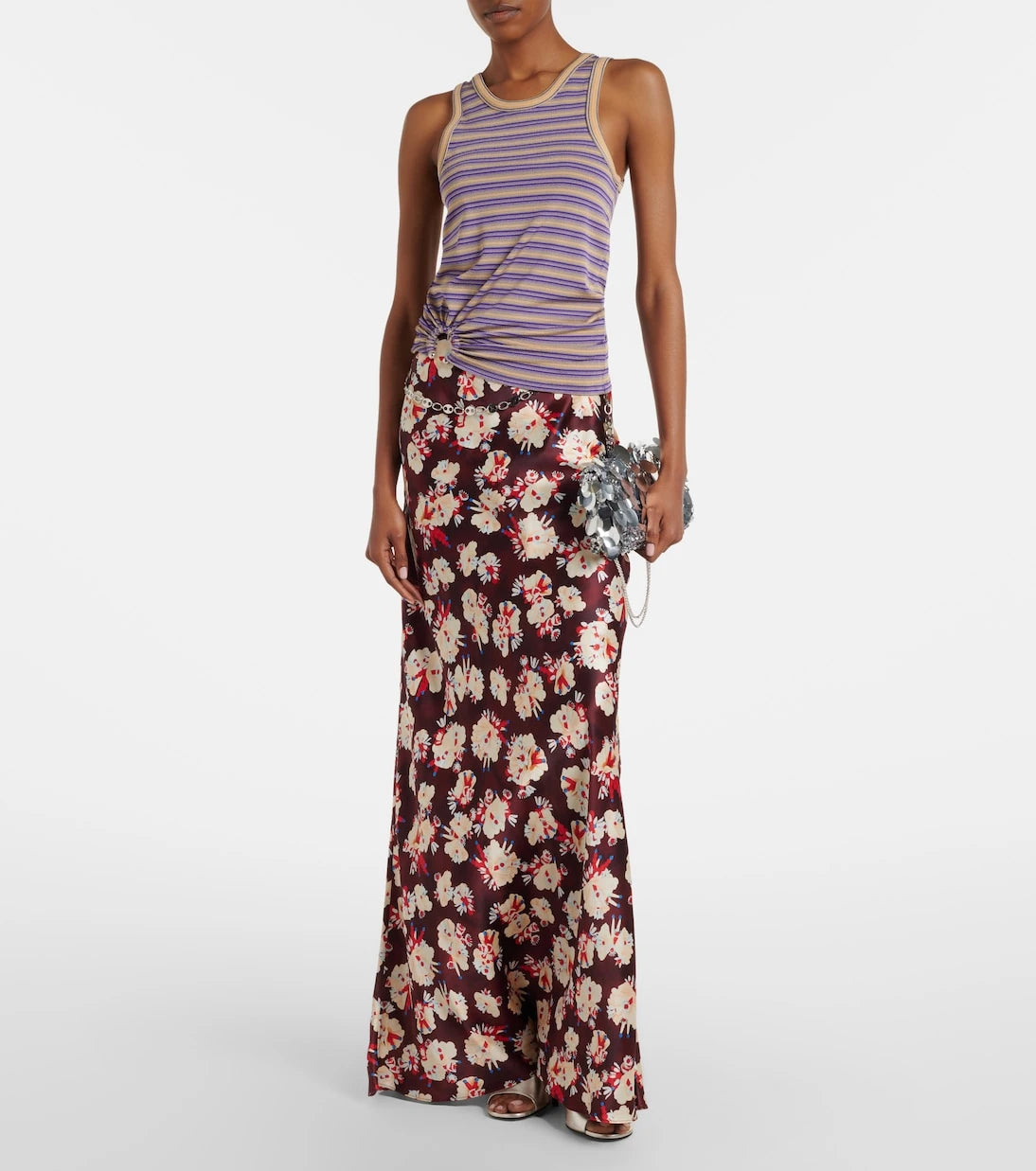 Rabanne - Piercing gathered striped tank top