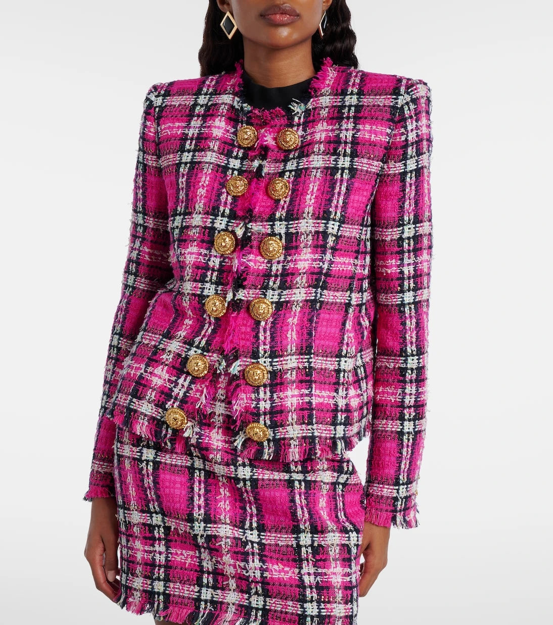 Balmain - Checked cotton and wool-blend tweed jacket