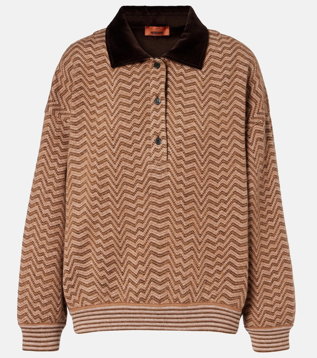 Missoni - Zikzak desenli yün ve pamuklu polo kazak