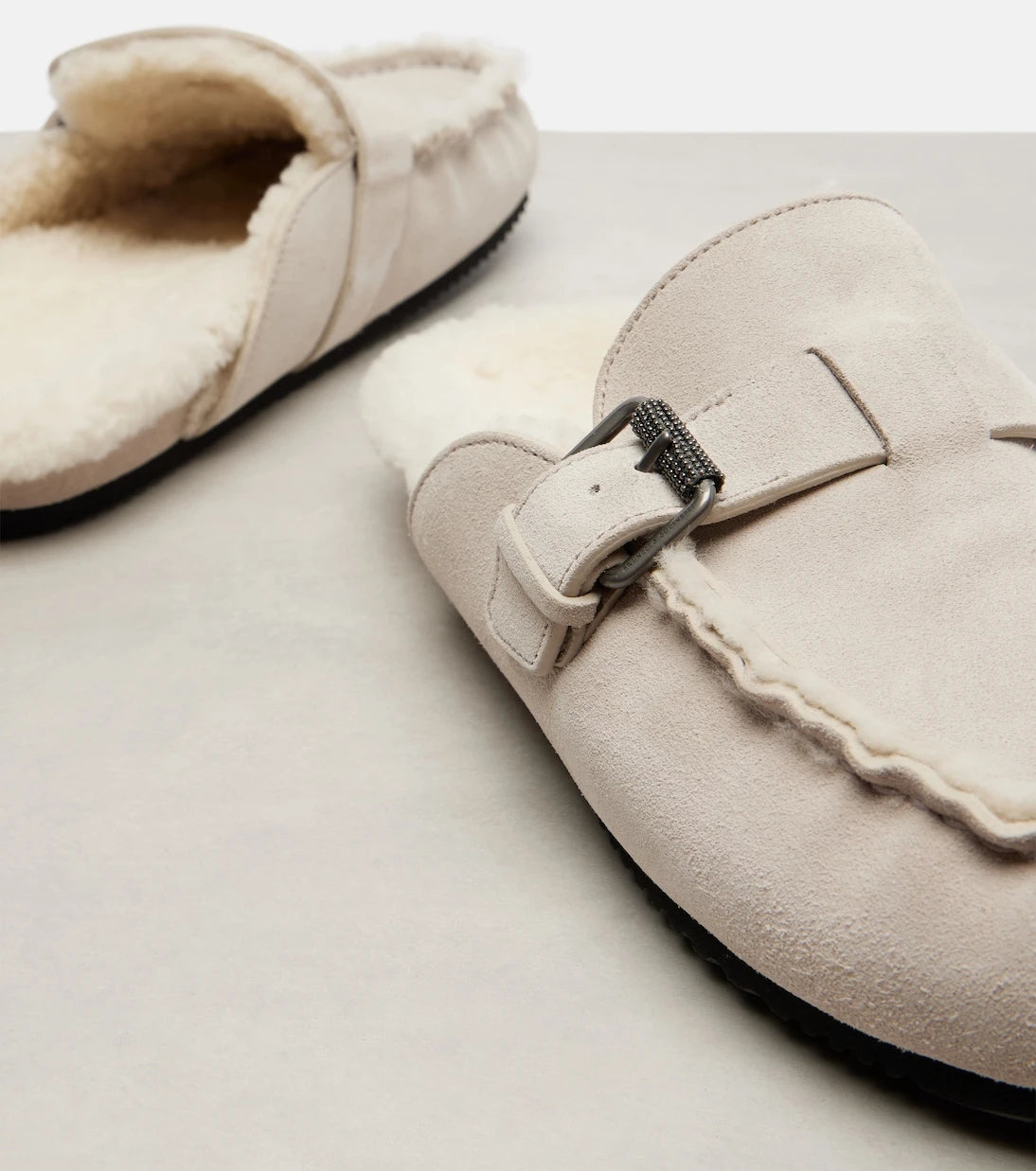 Brunello Cucinelli - Monili shearling-lined suede mules