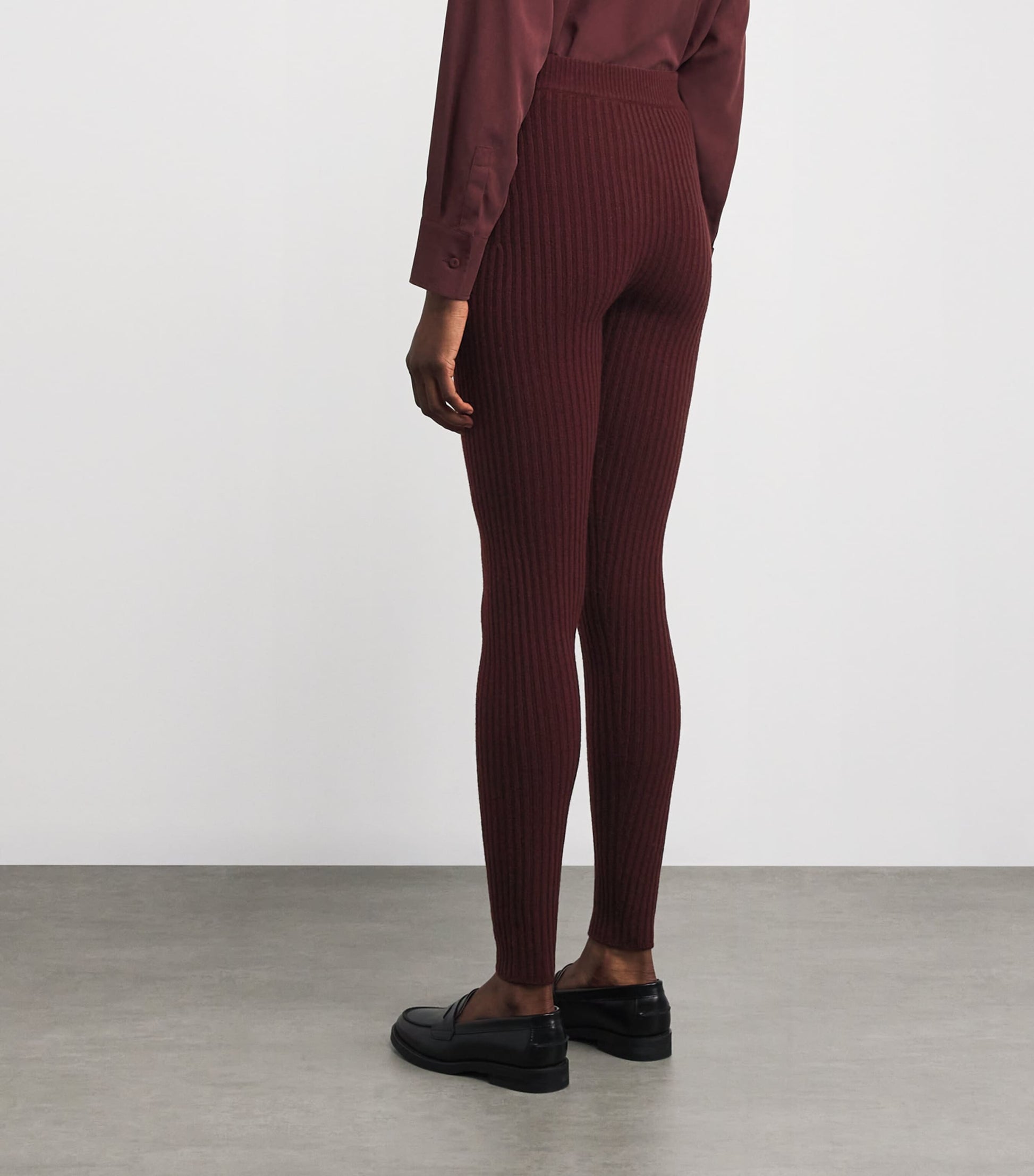Red Wool-Blend Rib-Knit Leggings