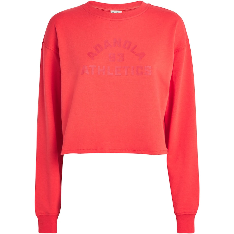 Adanola Red Cropped Raw-Hem Sweatshirt