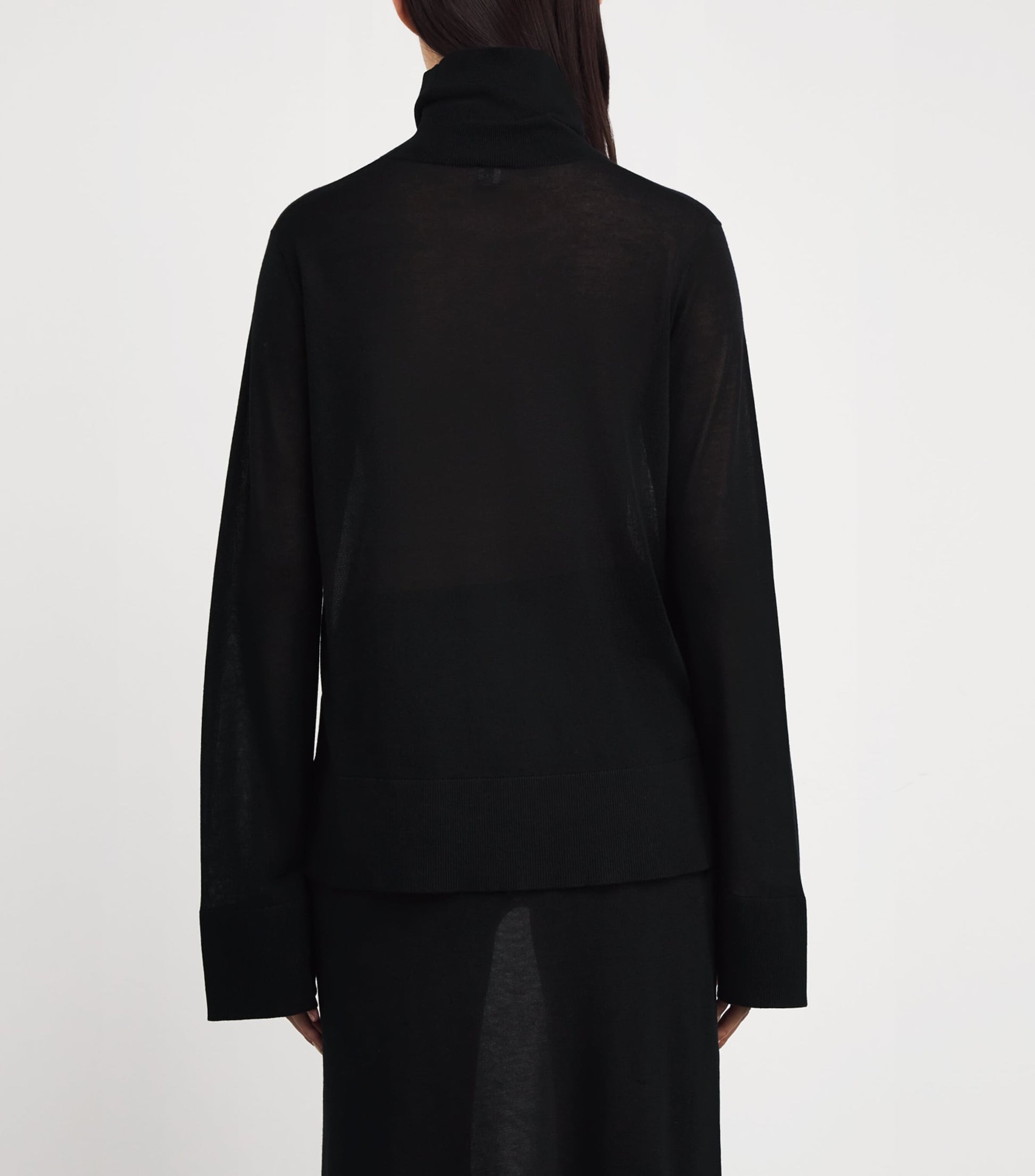Toteme Black Semi-Sheer Split-Sleeve Rollneck Top
