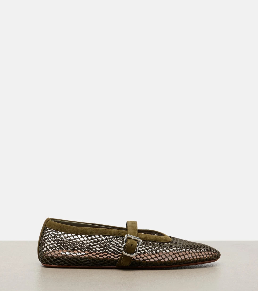 Alaïa - Fishnet suede-trimmed Mary Jane flats