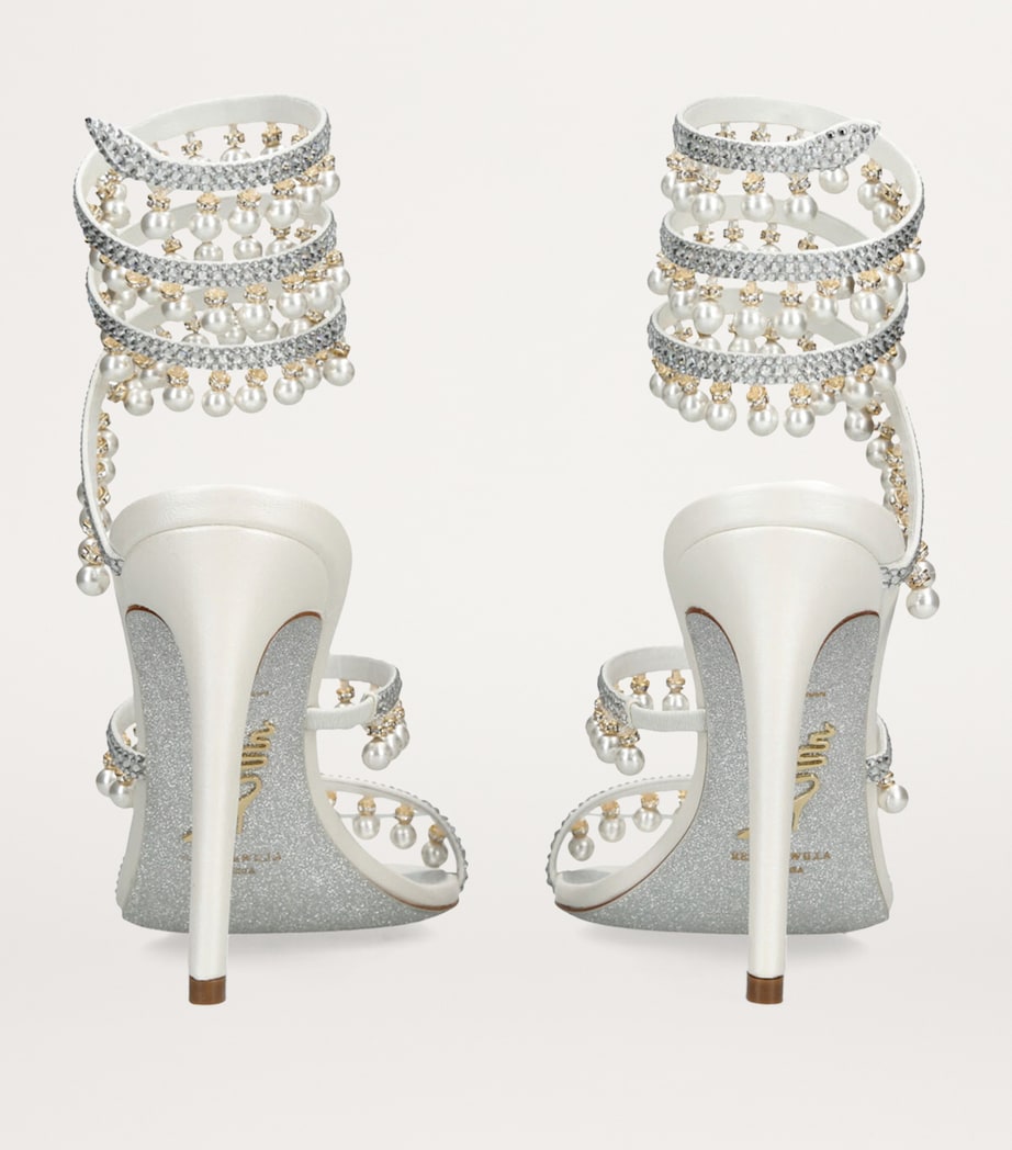 René Caovilla White Embellished Chandelier Heeled Sandals 105