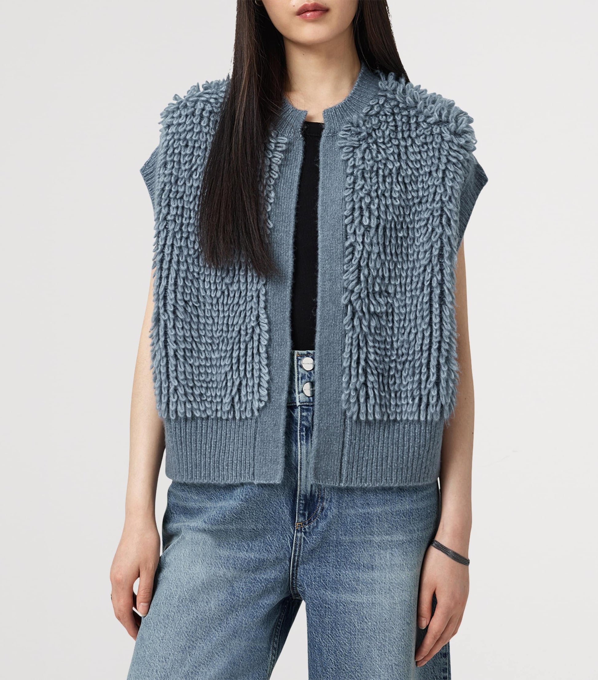 Wool-Blend Open-Front Elias Gilet SLATE BLUE