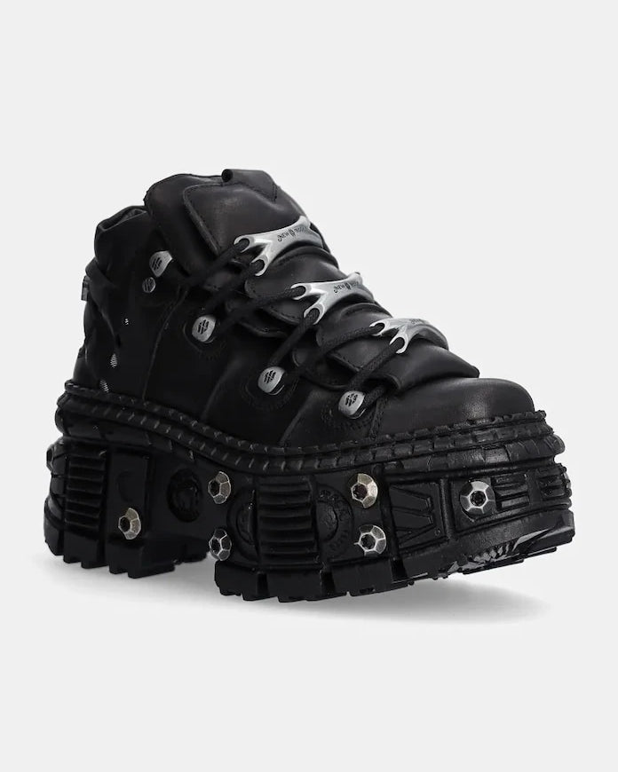 New Rock Crust Negro + Tank Casco Negro Deri Spor Ayakkabı