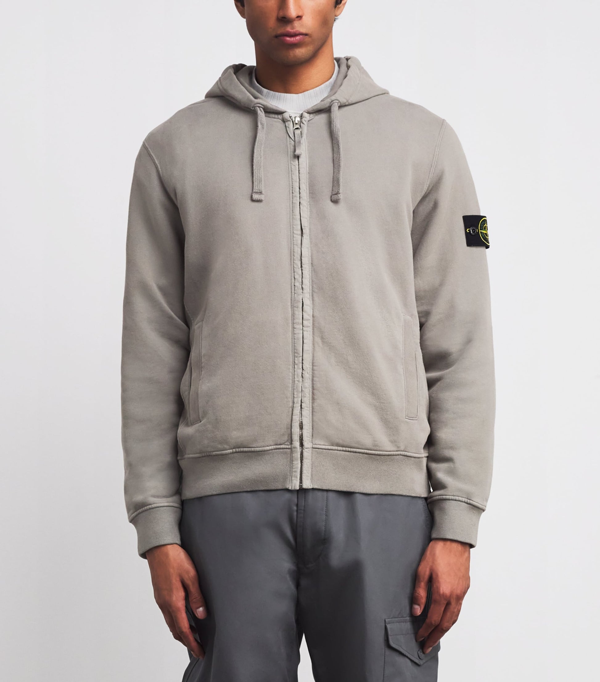 Stone Island Grey Organic Cotton Fleece Zip-Up Hoodie