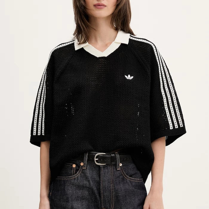 adidas Originals ажурна дамска тениска тип поло с яка Crochet
