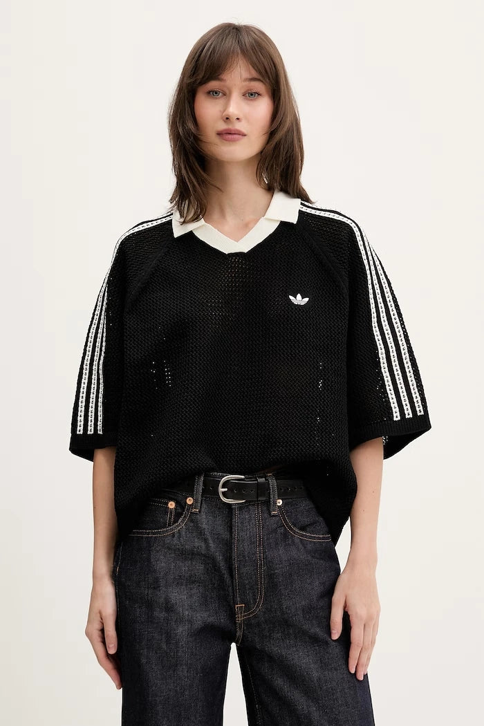 adidas Originals ажурна дамска тениска тип поло с яка Crochet
