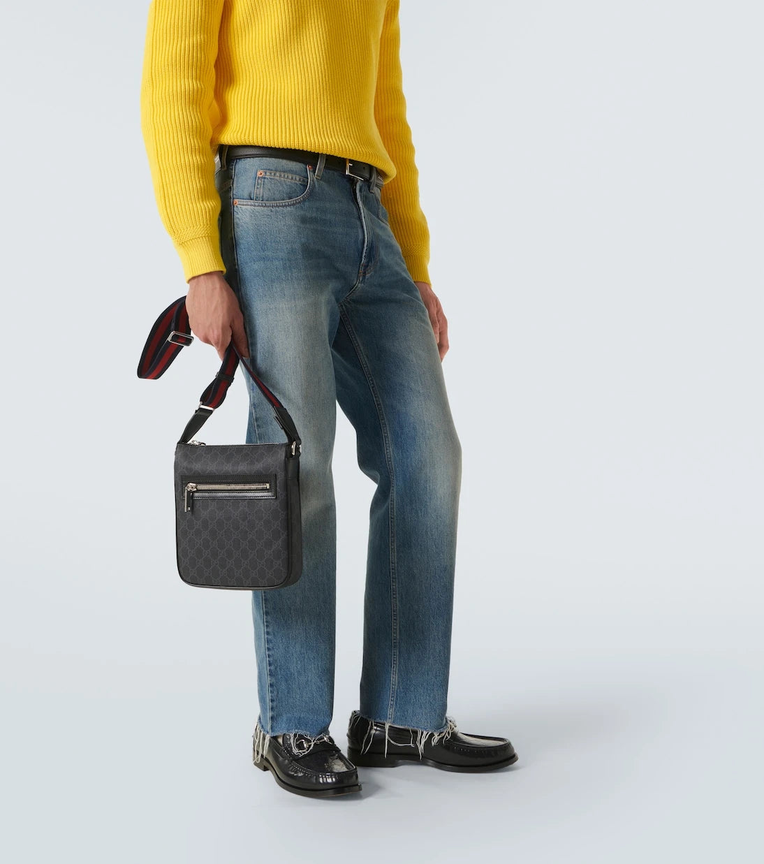 Gucci - GG canvas leather-trimmed crossbody bag