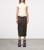 McQueen Brown Leather Pencil Midi Skirt