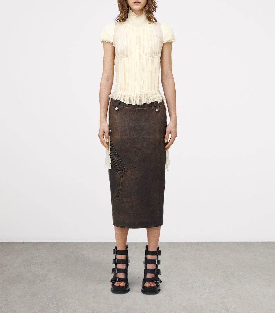 McQueen Brown Leather Pencil Midi Skirt