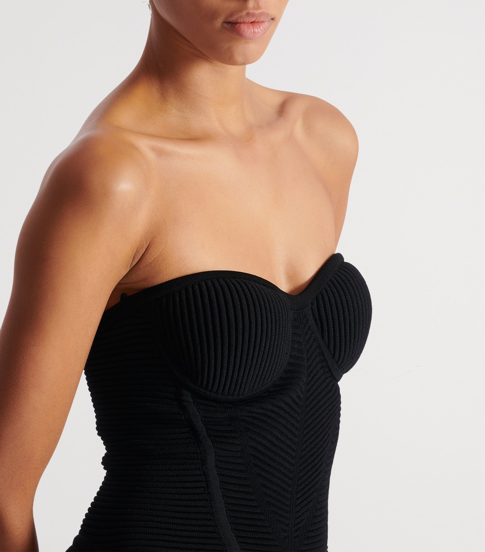 Balmain Black Knitted Strapless Maxi Dress