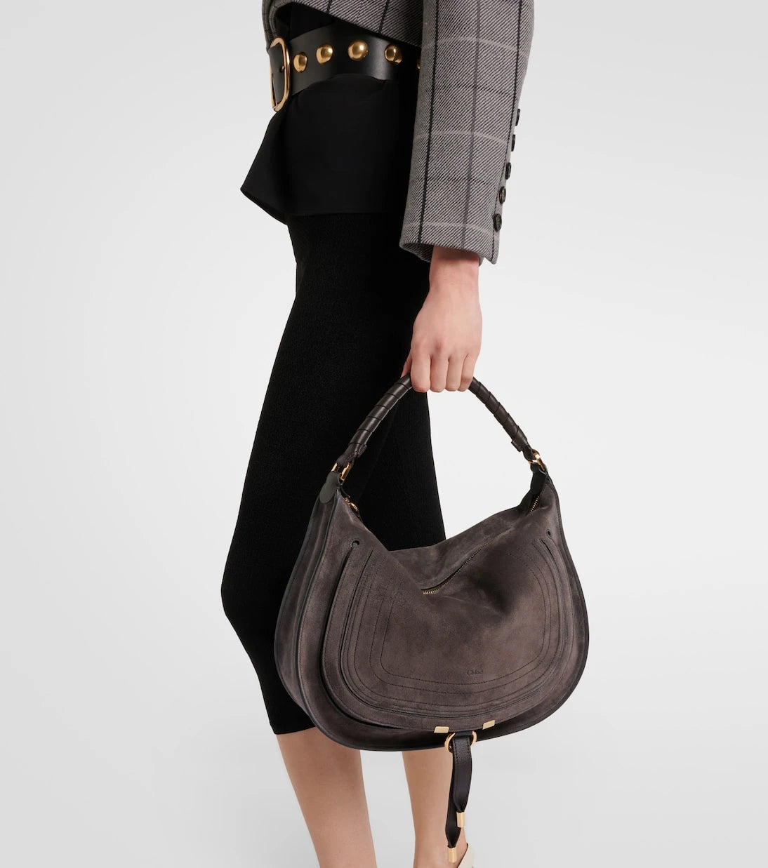 Chloé - Marcie leather-trimmed suede shoulder bag