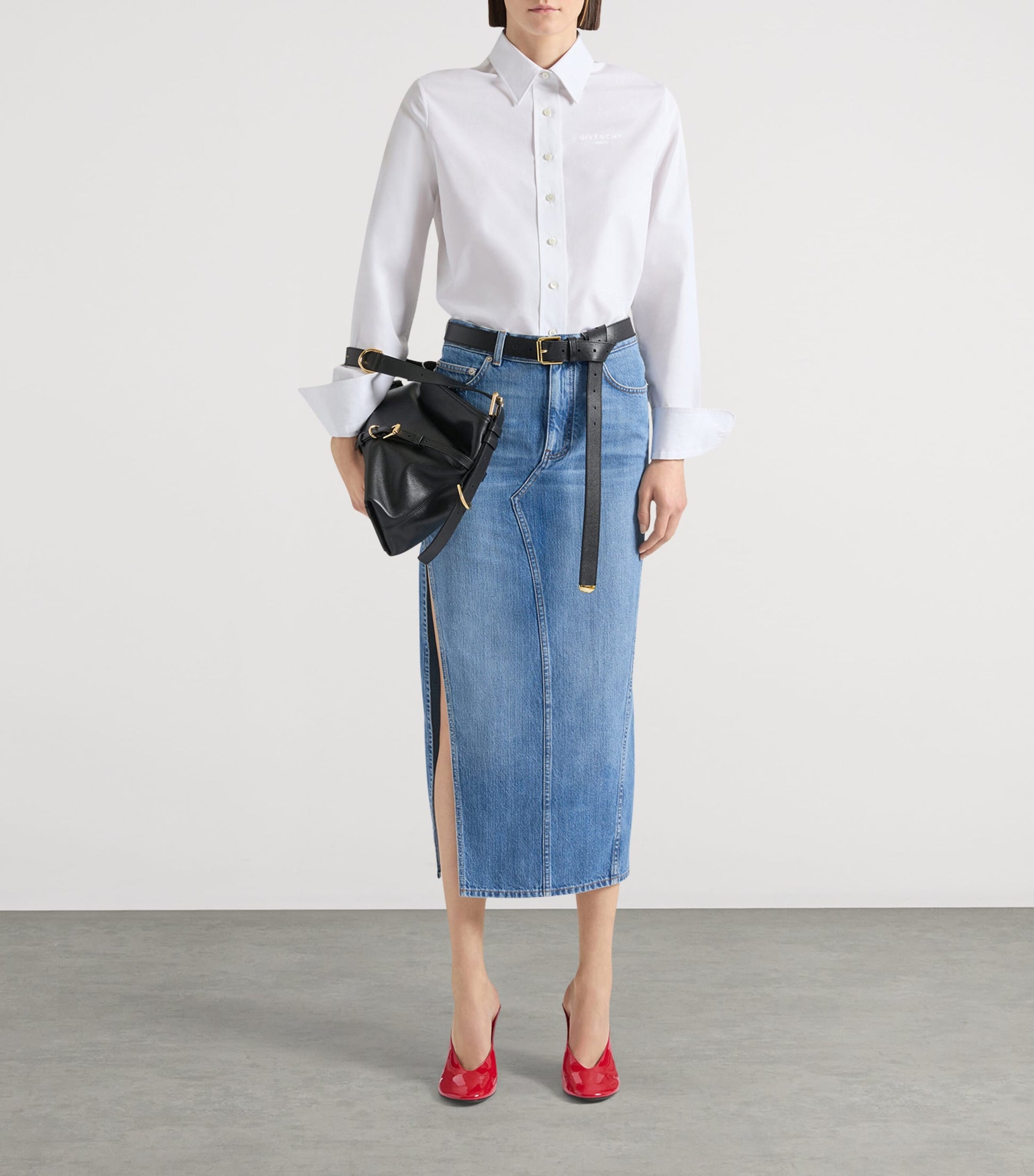 Givenchy Blue Denim High-Split Midi Skirt
