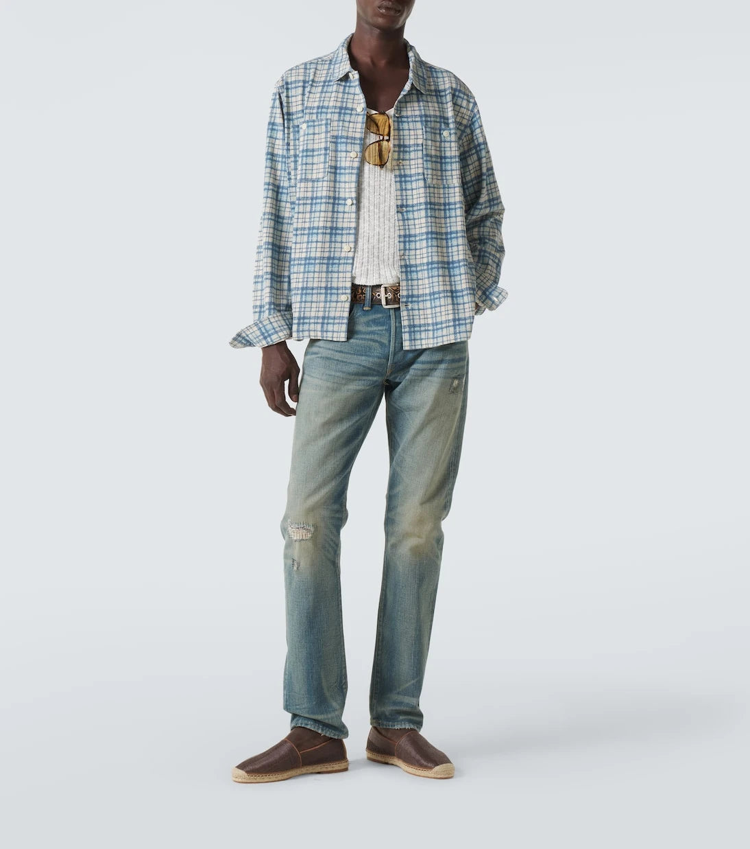 RRL - Plaid cotton and linen jersey shirt