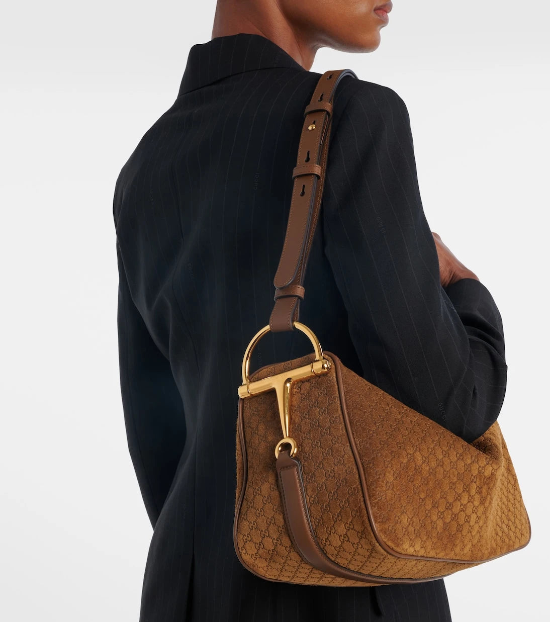 Gucci - Half Horsebit Medium suede shoulder bag