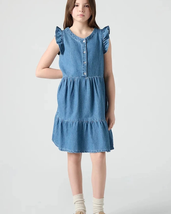 Levi's FLUTTER SLEEVE BUTTON UP D Çocuk Pamuk Elbise