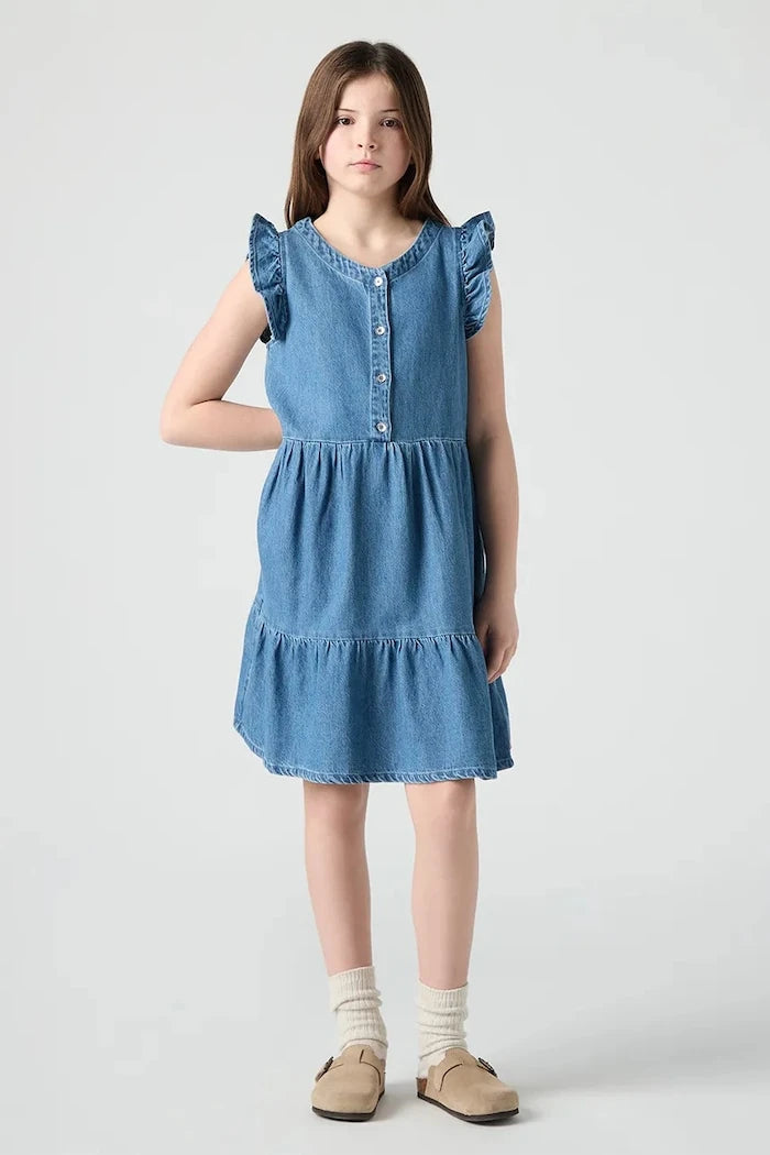 Детска памучна рокля Levi's FLUTTER SLEEVE BUTTON UP D
