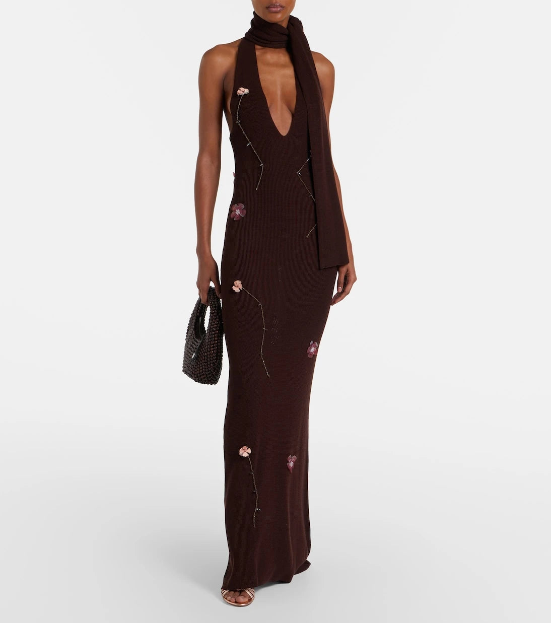 Aya Muse - Stem floral-appliqué knitted maxi dress
